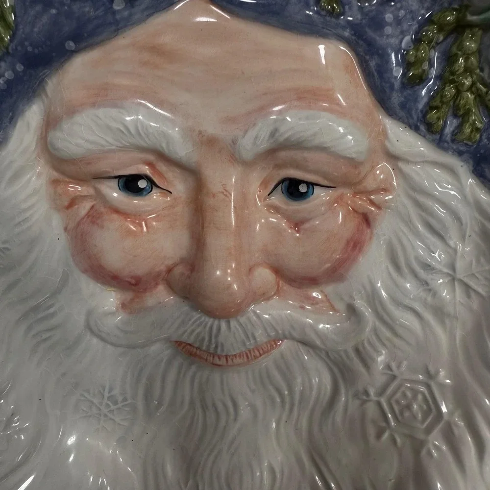 Fitz and Floyd Classics Crystal Winter Santa Claus Face‎ Platter Hand Crafted